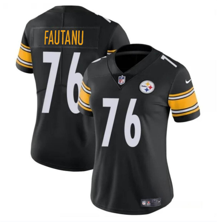 Women's Pittsburgh Steelers #76 Troy Fautanu 2024 Draft Black Vapor Football Stitched Jersey(Run Small)